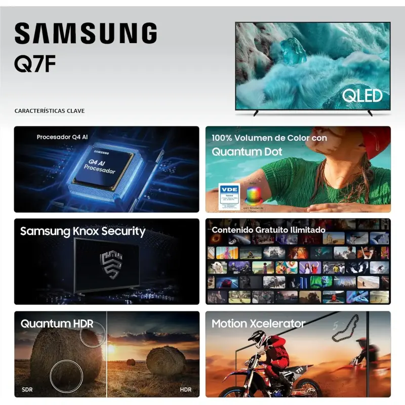 Samsung Smart TV Class QLED Q7F Series Samsung Vision AI de 65 pulgadas (modelo 2025, 65Q7F) Quantum HDR, Sonido de Seguimiento de Objetos Lite, procesador Q4 AI Gen1, escalado 4K, Gaming Hub