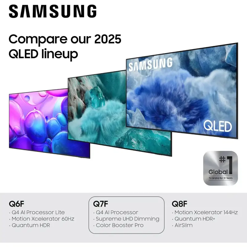 Samsung Smart TV Class QLED Q7F Series Samsung Vision AI de 65 pulgadas (modelo 2025, 65Q7F) Quantum HDR, Sonido de Seguimiento de Objetos Lite, procesador Q4 AI Gen1, escalado 4K, Gaming Hub